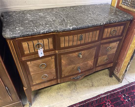 A French transitional style marble top commode, width 114cm, depth 48cm, height 88cm